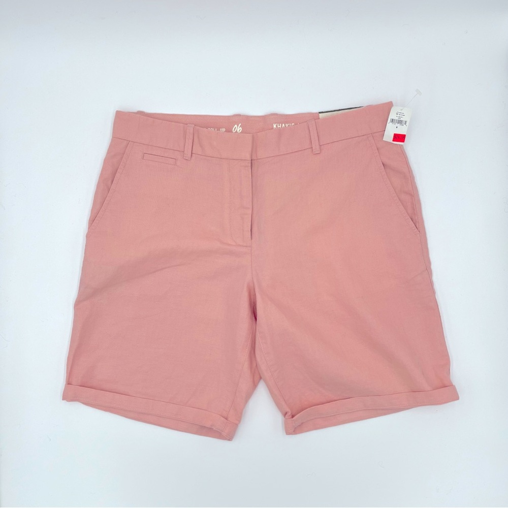Khakis by GAP Shorts Sz 6 Boyfriend Roll-up Bermuda Pink Linen Cotton Blend